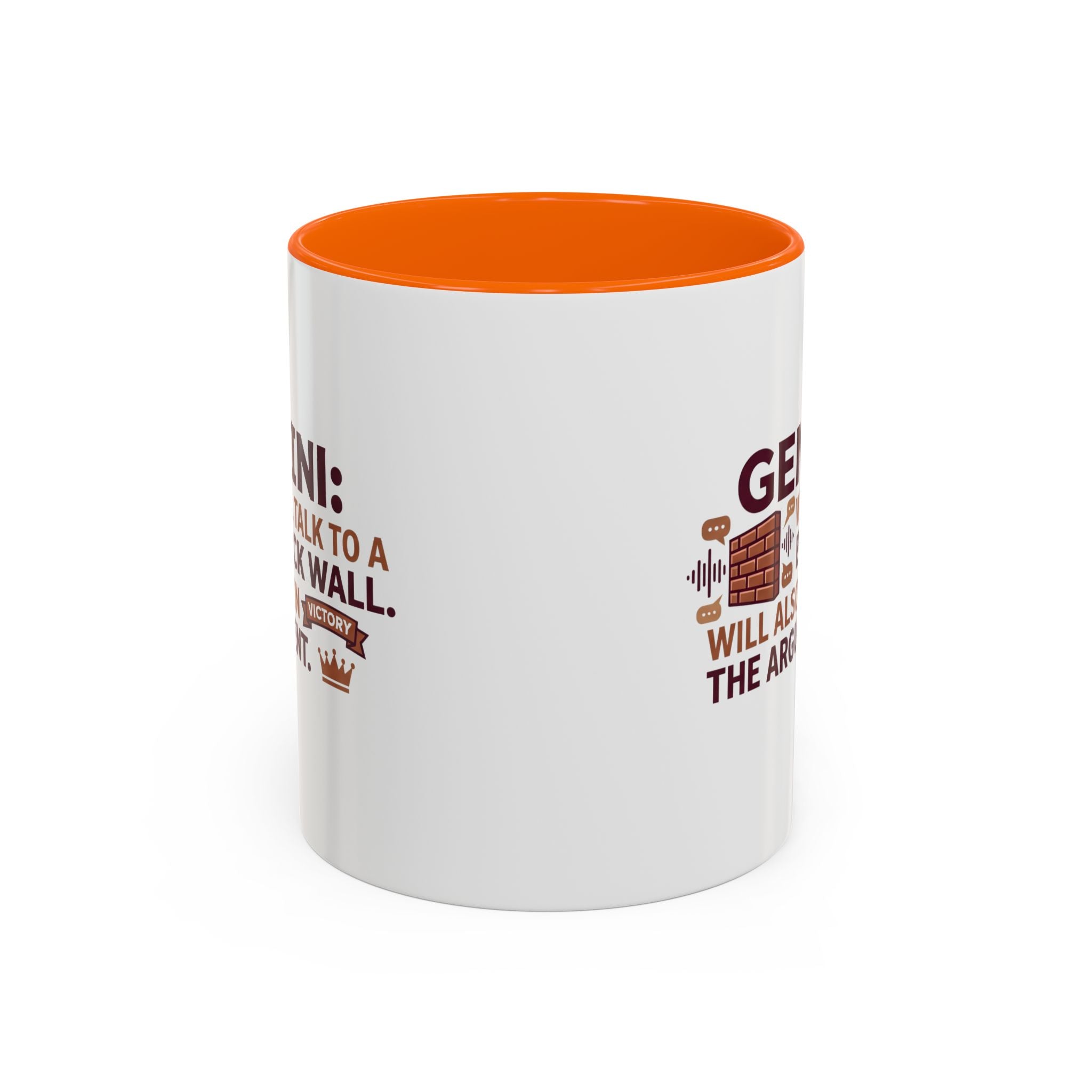 Gemini Coffee Mug — “Gemini: Will Talk to a Brick Wall, Will Also Win the Argument” Accent Mug