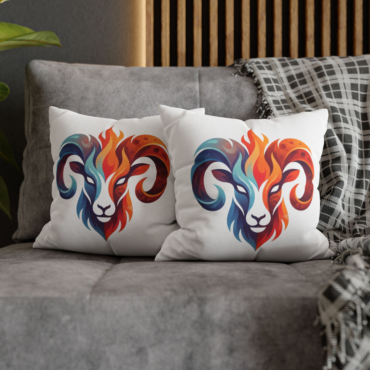 Aries Ram Flame Art Pillowcase — Colorful Zodiac Throw Pillow Cover