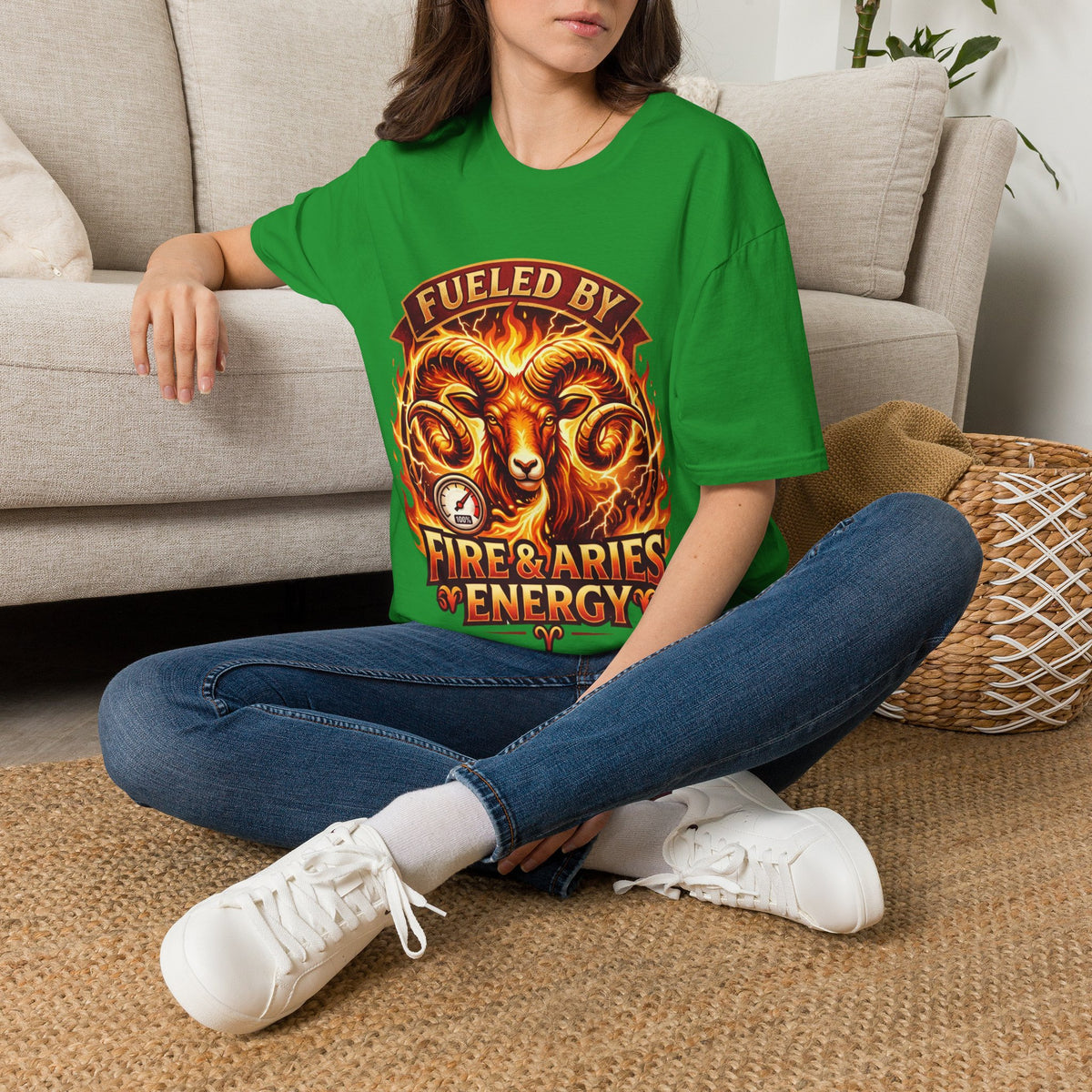 Aries Zodiac Fueled By Fire & Aries Energy T-Shirt — Zodiac Ram Graphic Tee