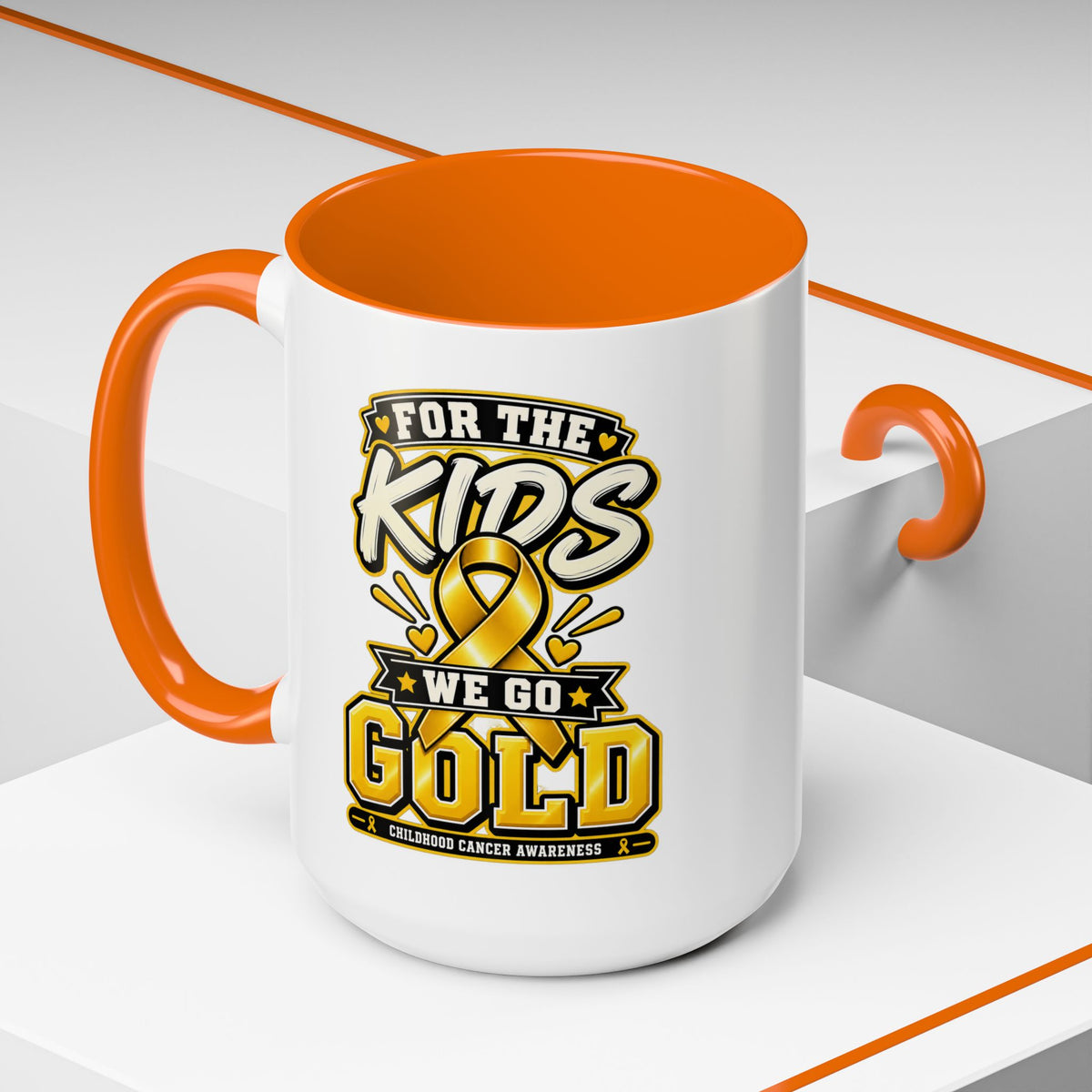 For The Kids We Go Gold Accent Coffee Mug — Childhood Cancer Awareness 11/15oz