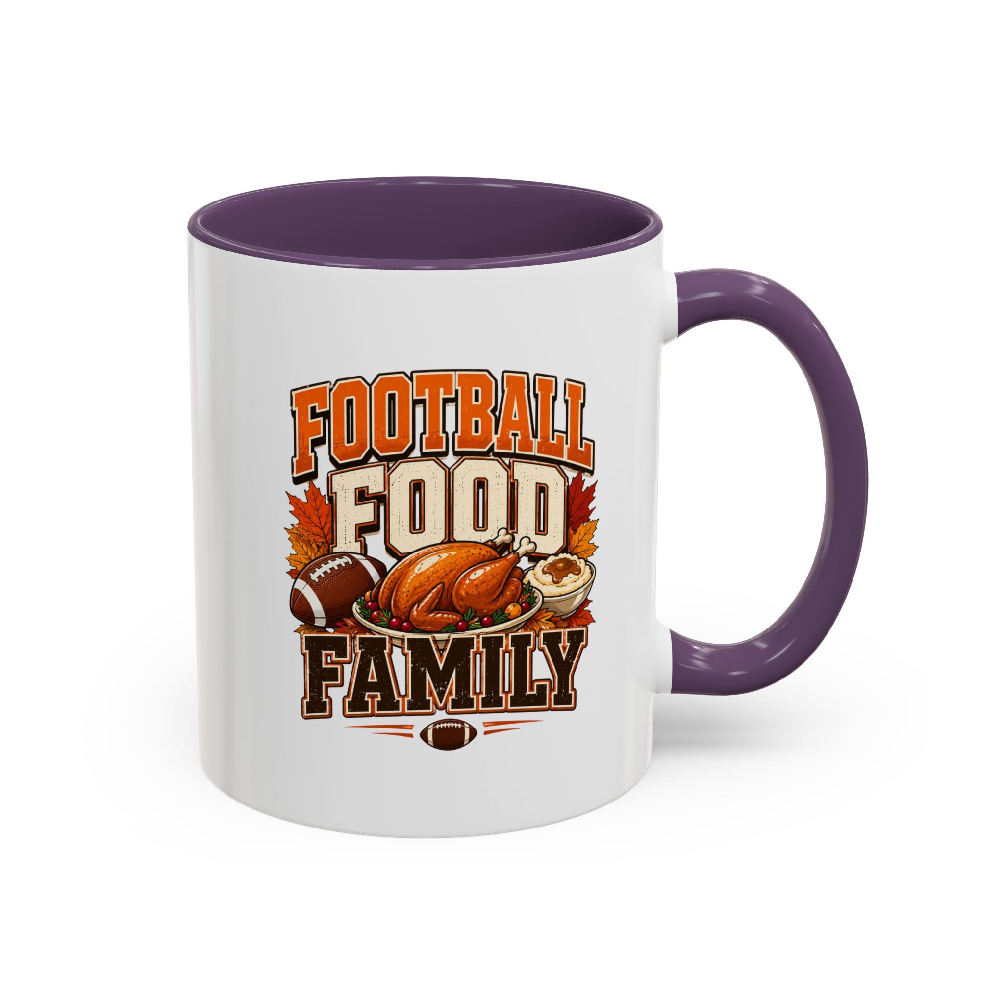 Thanksgiving Mug Football, Food & Family Coffee Mug — Thanksgiving Game Day Accent Mug