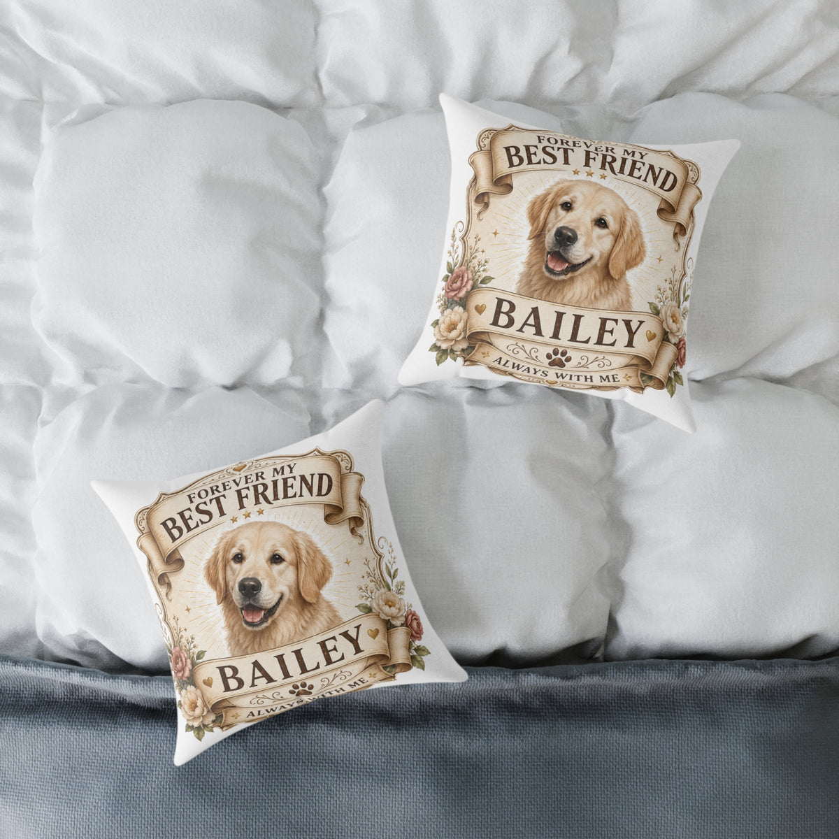 Forever My Best Friend Personalized Dog Milo Bailey Dog Dad Mom Pillow — Golden Retriever Name Cushion (Bailey)