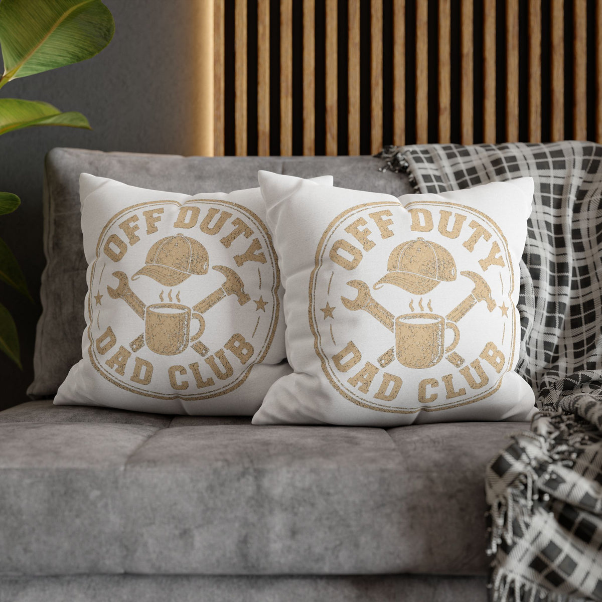 Off Duty Dad Club Pillowcase — Rustic Father's Day Decorative Throw Pillow Cover Milo Bailey Dog Dad Mom