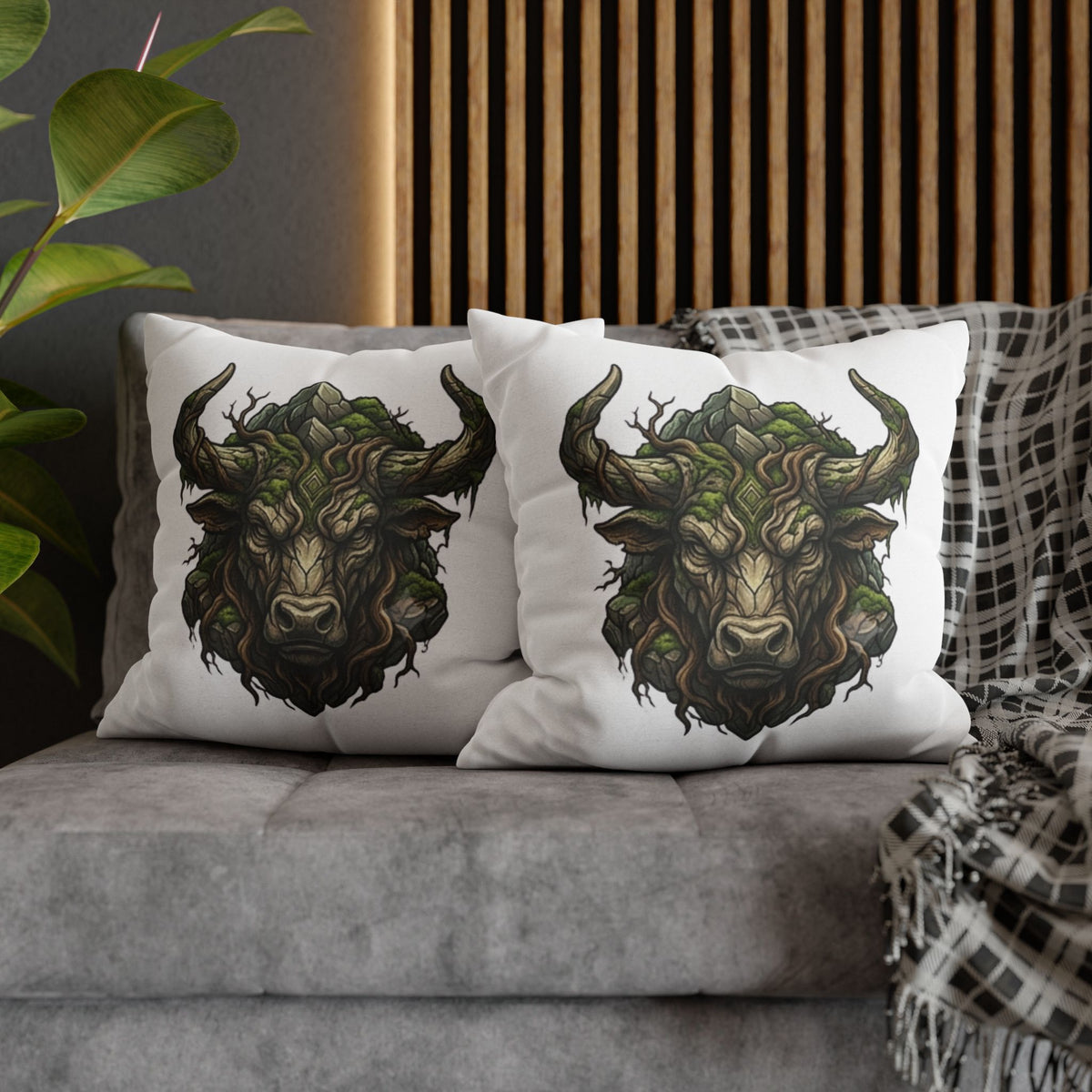 Taurus Forest Bull Decorative Pillowcase — Mythic Woodland Ox Accent Cushion