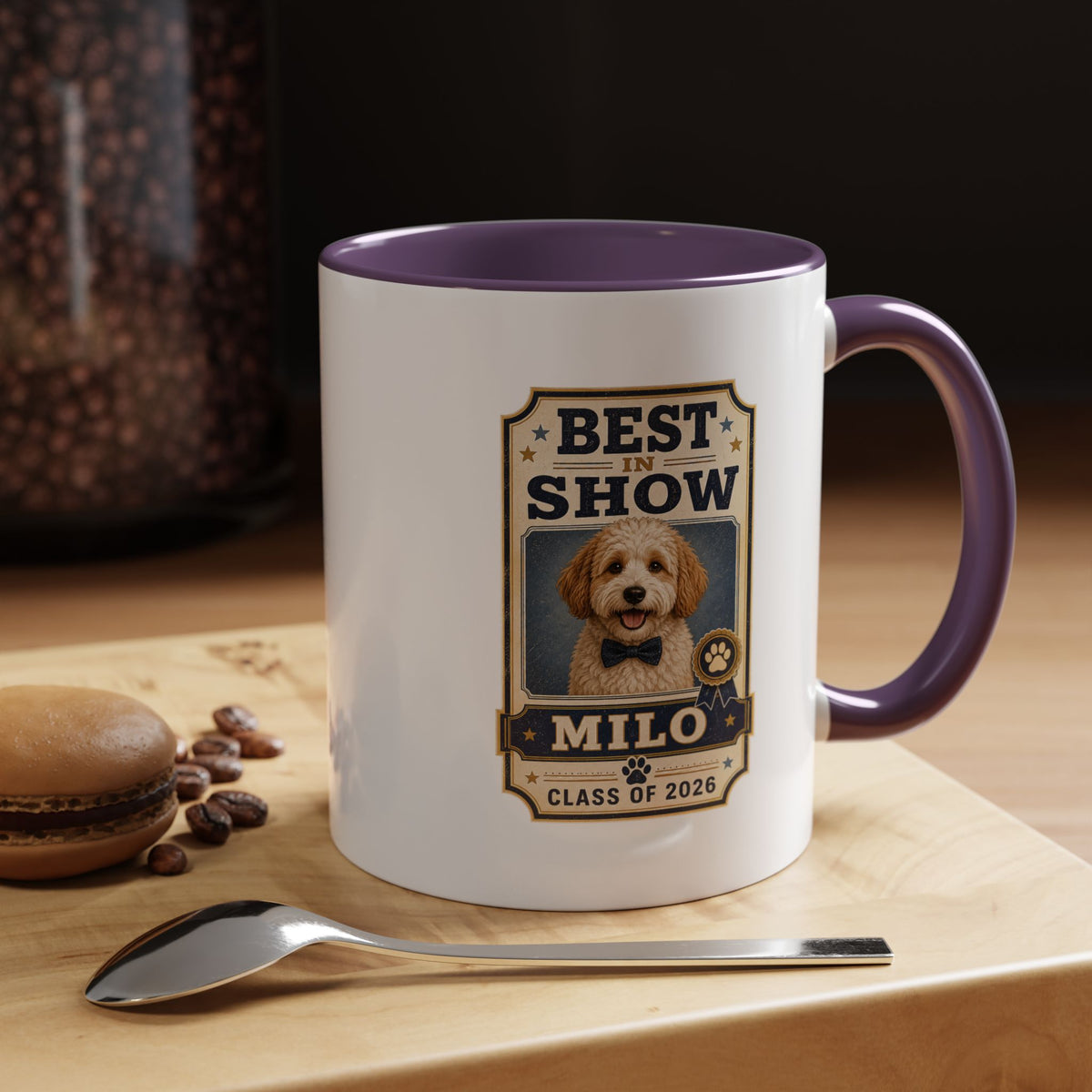 Milo Bailey Dog Dad Mom Best in Show Personalized Dog Photo Coffee Mug — Custom Pet Name (e.g., Milo) — Class of 2026 Accent Mug