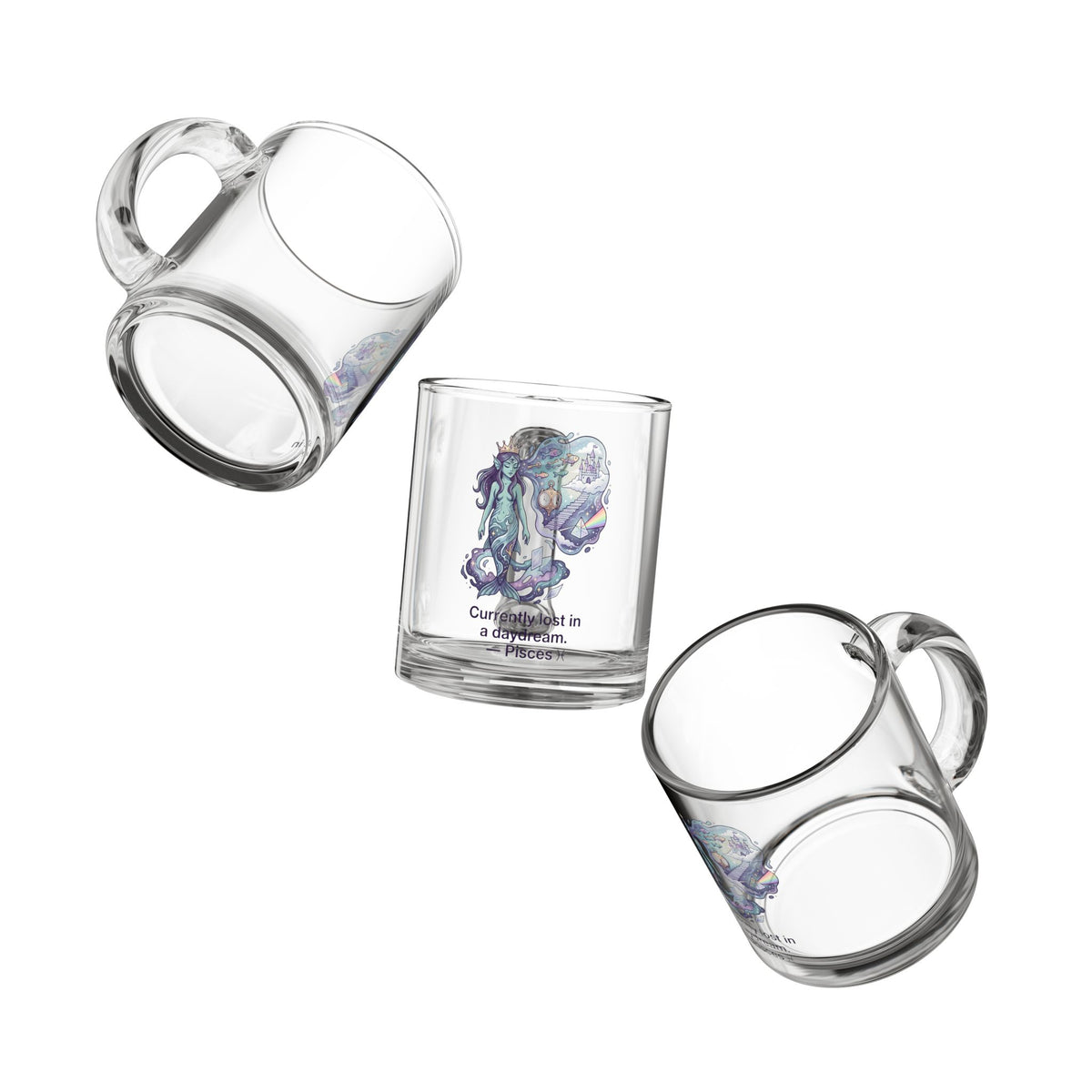 Pisces Glass Mug — "Currently Lost in a Daydream" Zodiac Coffee Cup