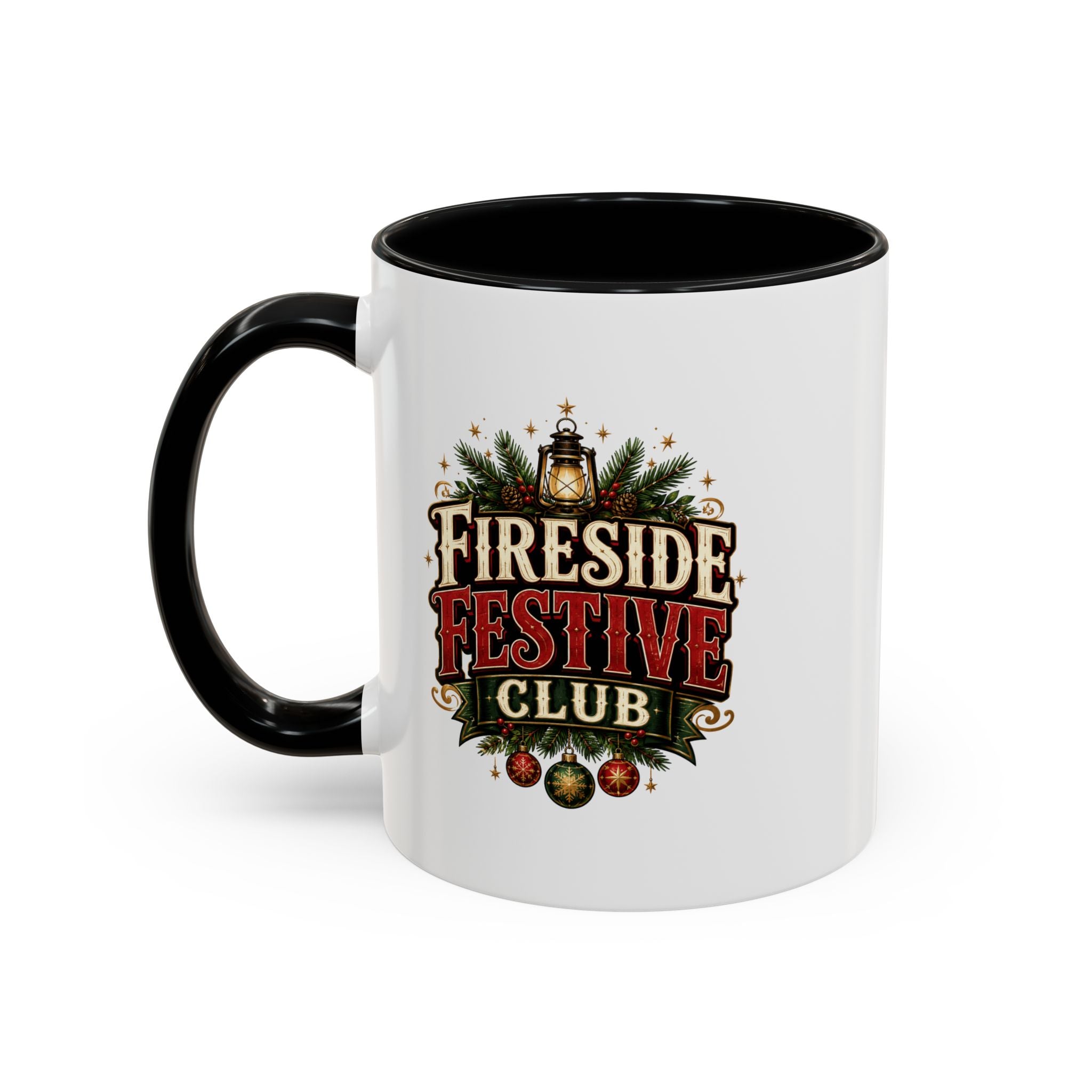 Fireside Festive Club Accent Coffee Mug — Holiday Christmas Hot Cocoa Gift