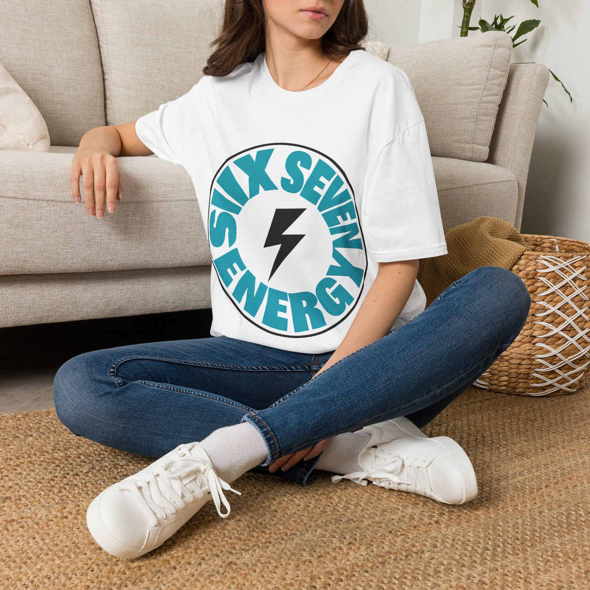 Six Seven Energy Circular Retro Lightning Tee - Bold Coastal Blue Graphic T-Shirt - Trending Now - September 2026