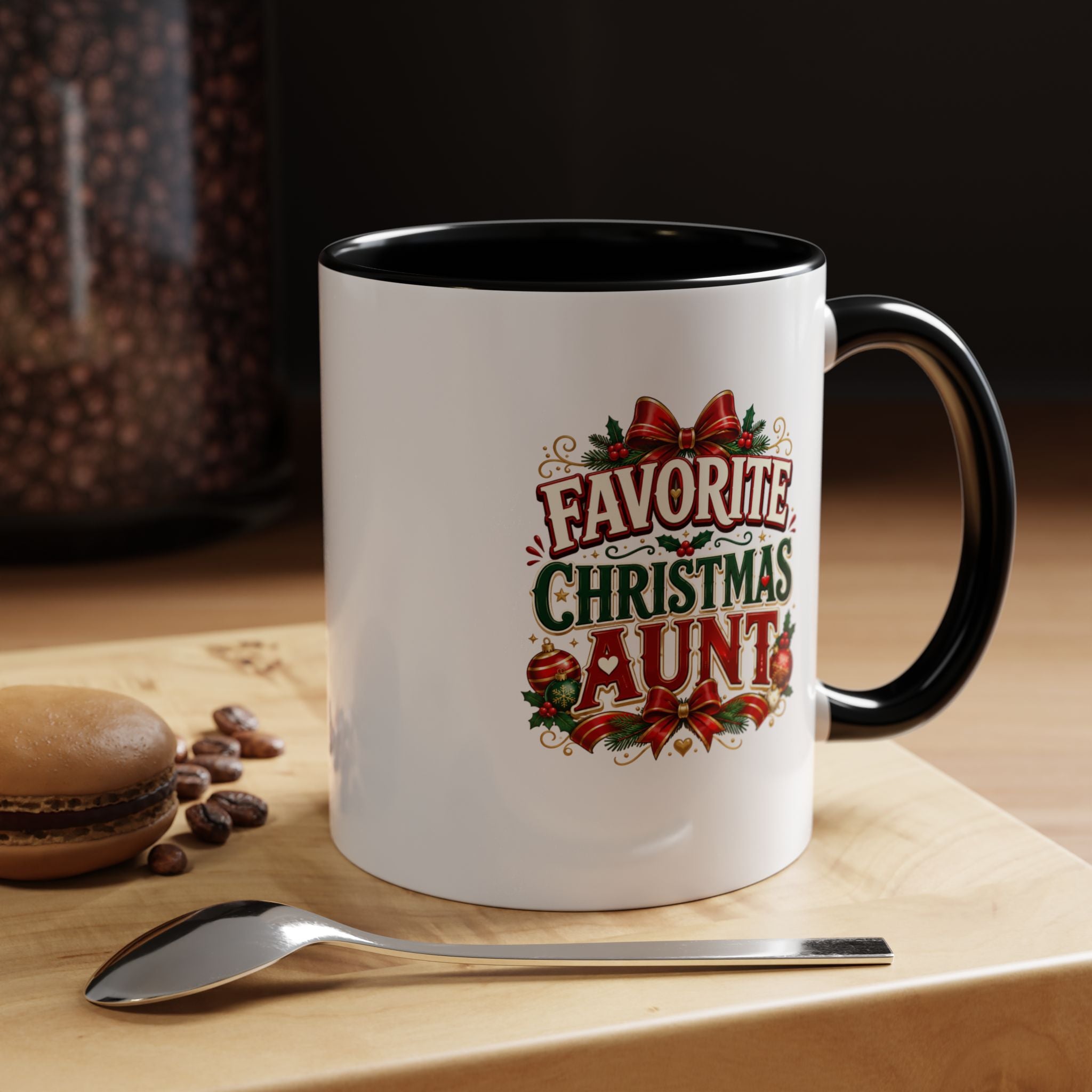Christmas Aunt Coffee Mug — "Favorite Christmas Aunt" Accent Holiday Mug