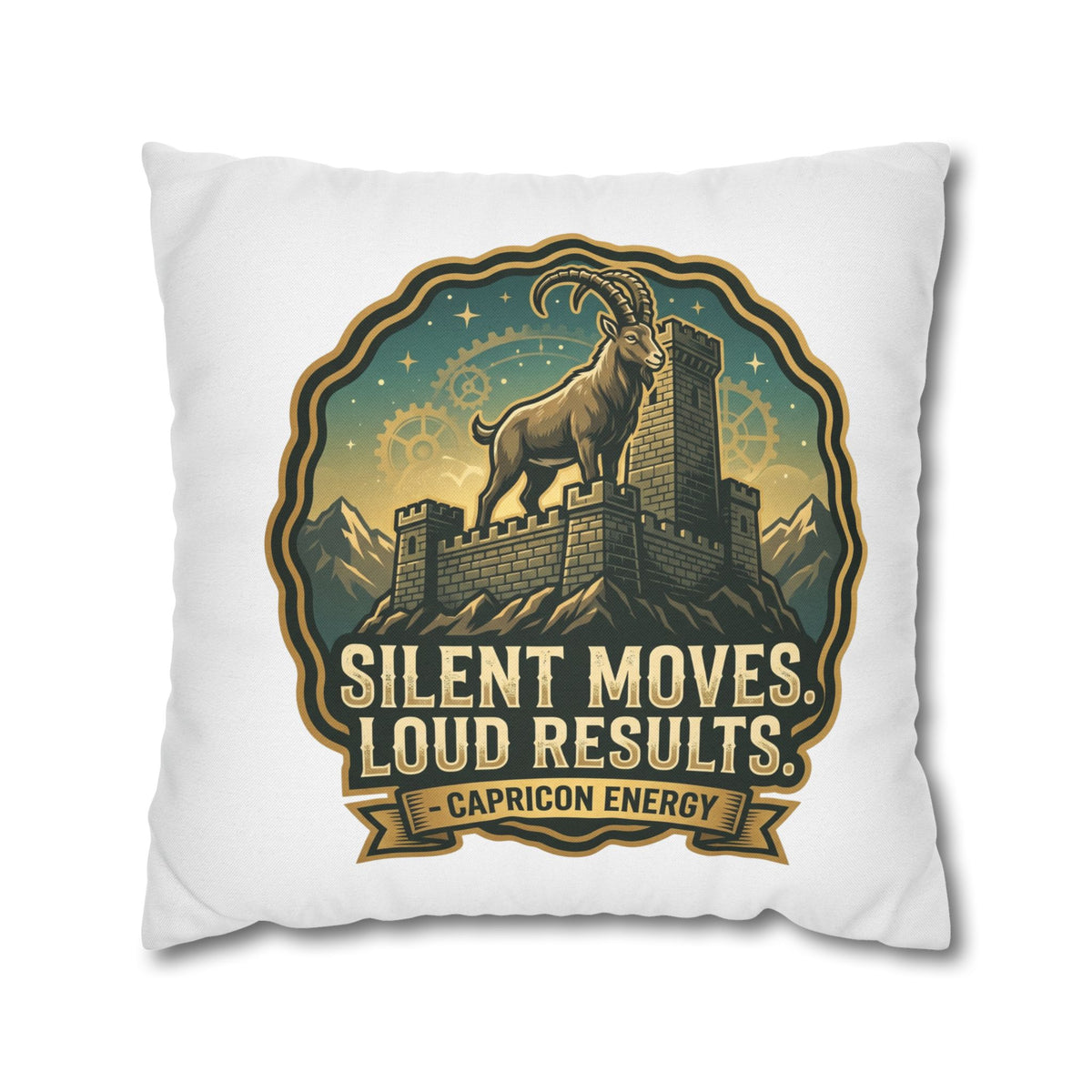 Capricorn Pillowcase – "Silent Moves, Loud Results" Zodiac Decor