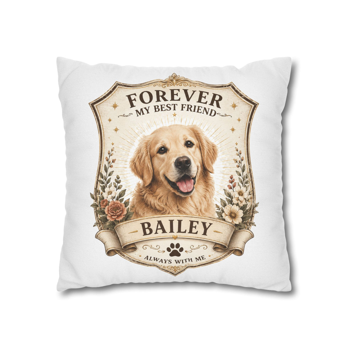 Milo Bailey Dog Dad Mom Forever My Best Friend Personalized Dog Pillowcase — Custom Pet Name Golden Retriever Memorial