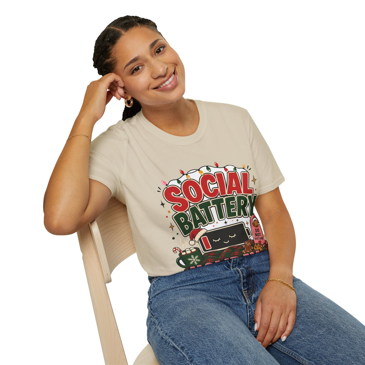 Social Battery Holiday T‑Shirt — Funny Christmas Recharge Graphic Tee
