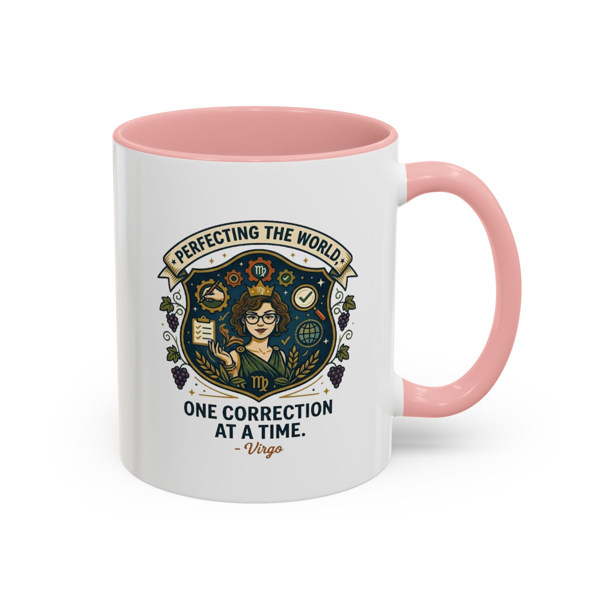 Virgo Coffee Mug — "Perfecting the World: One Correction at a Time" Accent Astrology Gift
