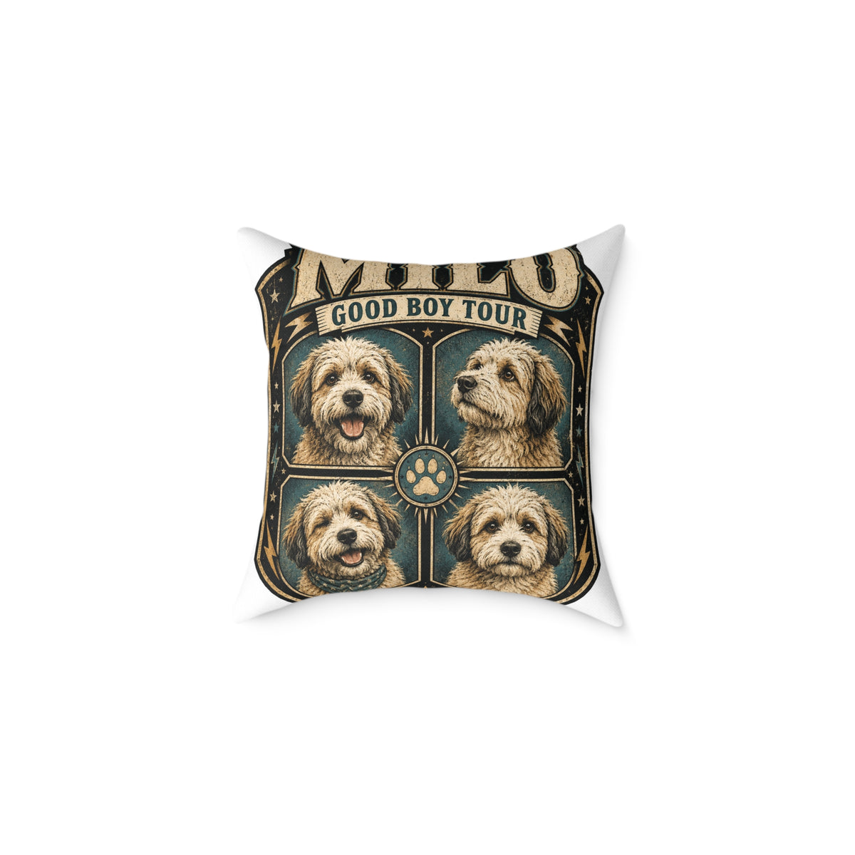 Dog Portrait Pillow - "Good Boy Tour" Vintage Puppy Square Throw Pillow  Milo Bailey Dog Dad Mom