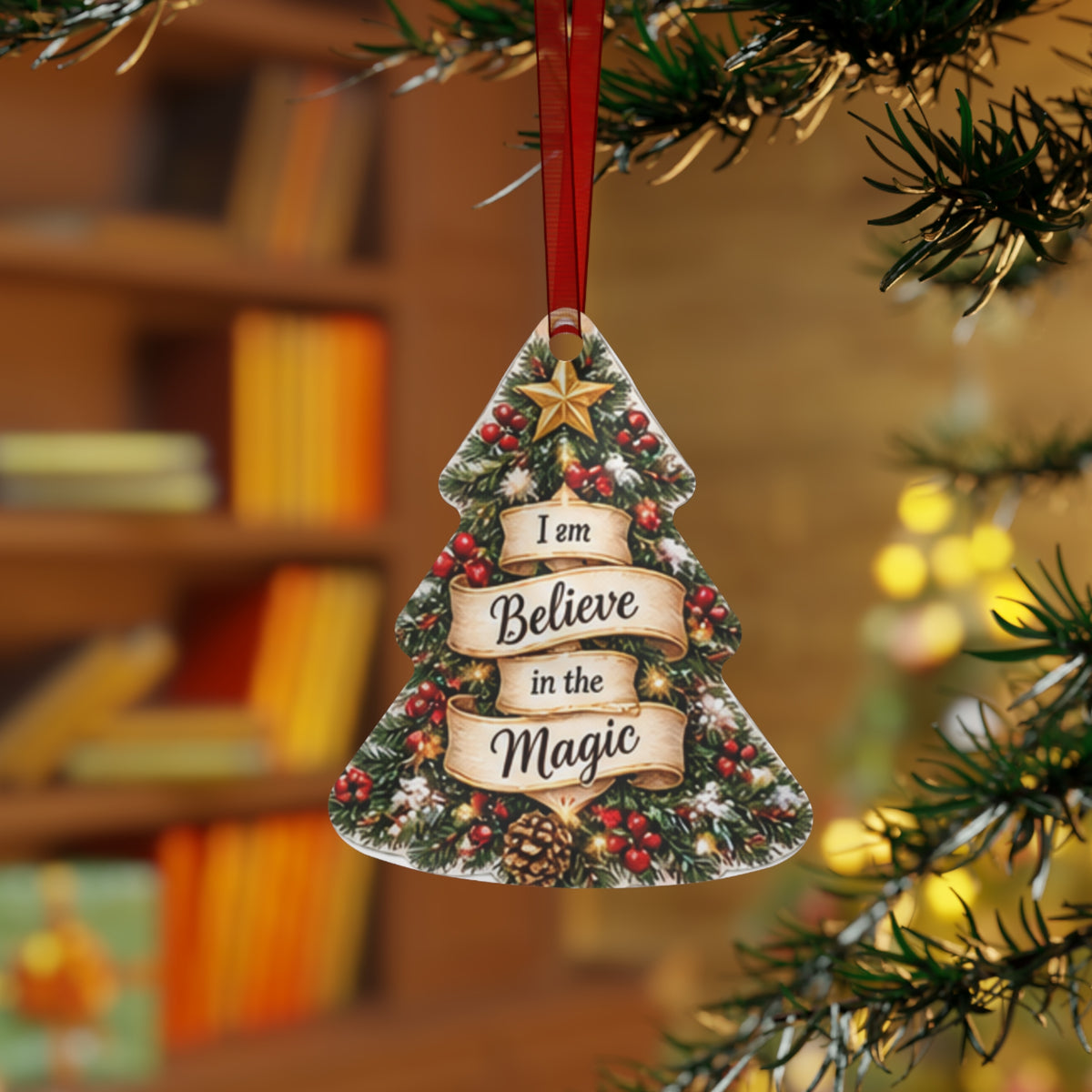 Believe in the Magic Christmas Tree Metal Ornament — Festive Holiday Decoration
