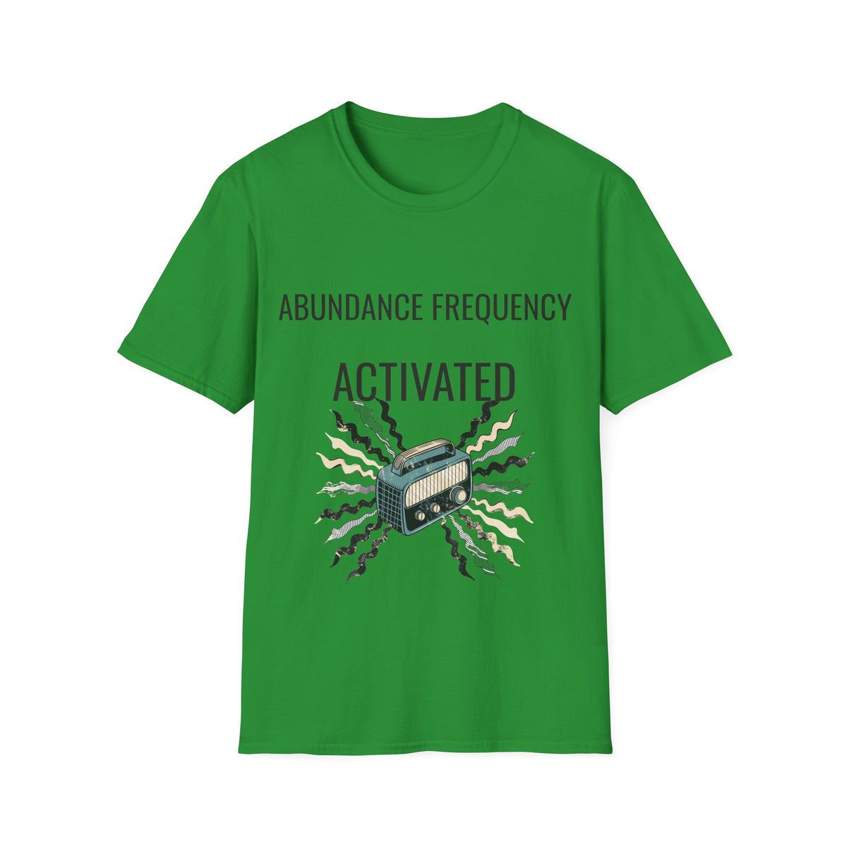 "Abundance Frequency Activated" Retro Radio Tee - Aesthetic Law Of Attraction Manifest White T-Shirt - Trending Now - September 2026