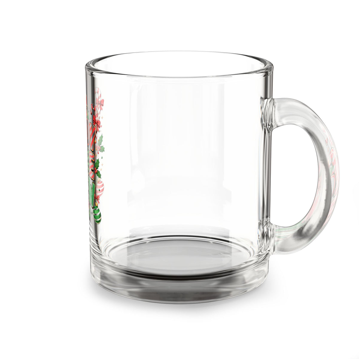 Christmas Glass Mug 10 oz Candy Cane Crew Glass Mug — Festive Christmas Holiday Coffee Cup (10 oz)