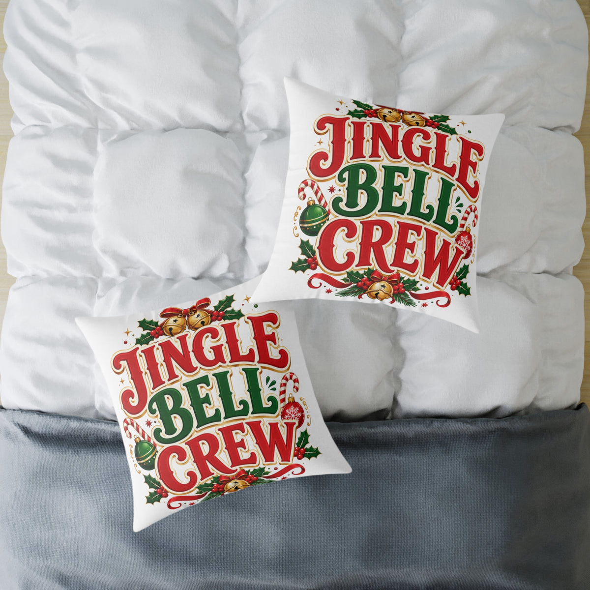 Christmas Jingle Bell Crew Holiday Pillow — Festive Christmas Decorative Throw Pillow