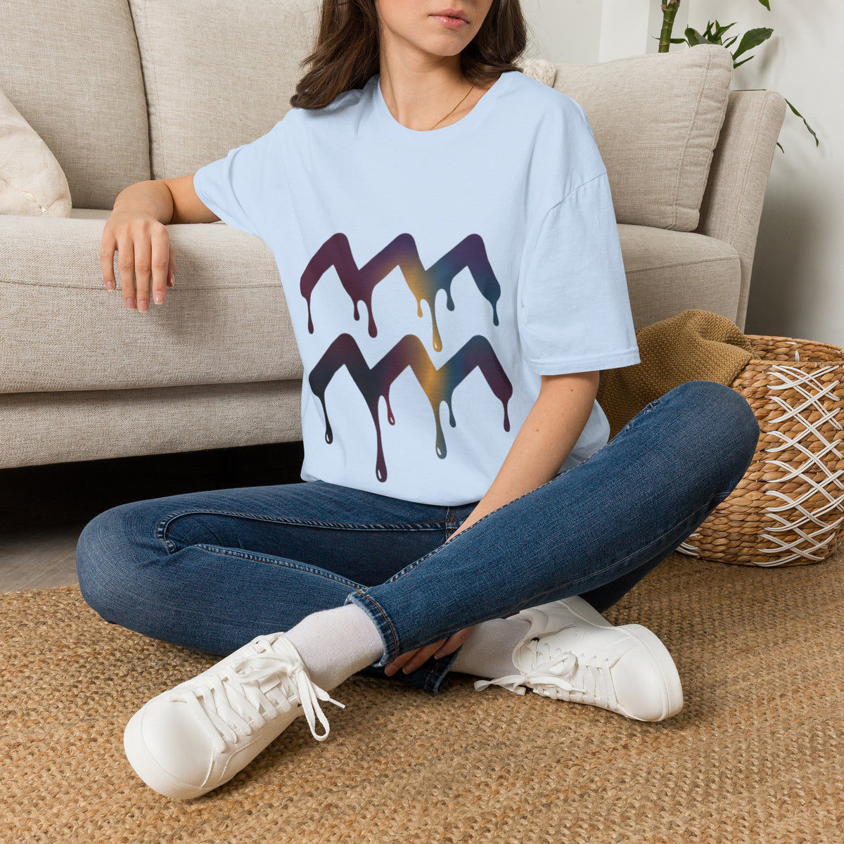 Aquarius Zodiac Dripping Chevron Graphic T-Shirt
