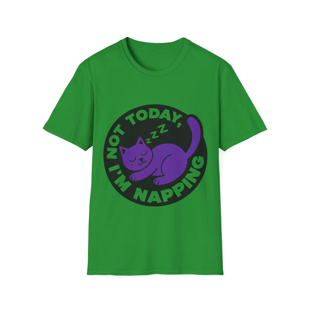 Not Today I'm Napping Purple Cat Tee - Funny Sleeping Kitten Badge Graphic T-Shirt - Trending Now - September 2026