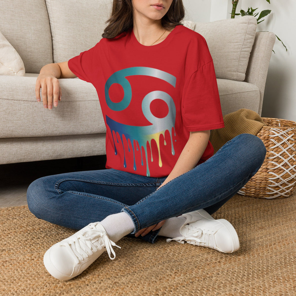 Cancer Zodiac T‑Shirt — Dripping Gradient Astrology Tee (Cancer Symbol)