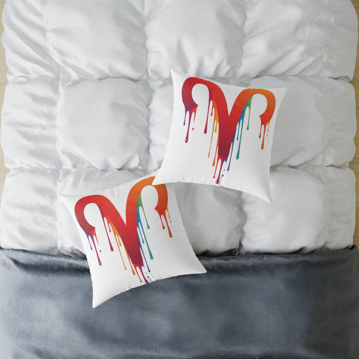 Aries Zodiac Dripping Rainbow Heart Pillow — Colorful Decorative Throw Pillow