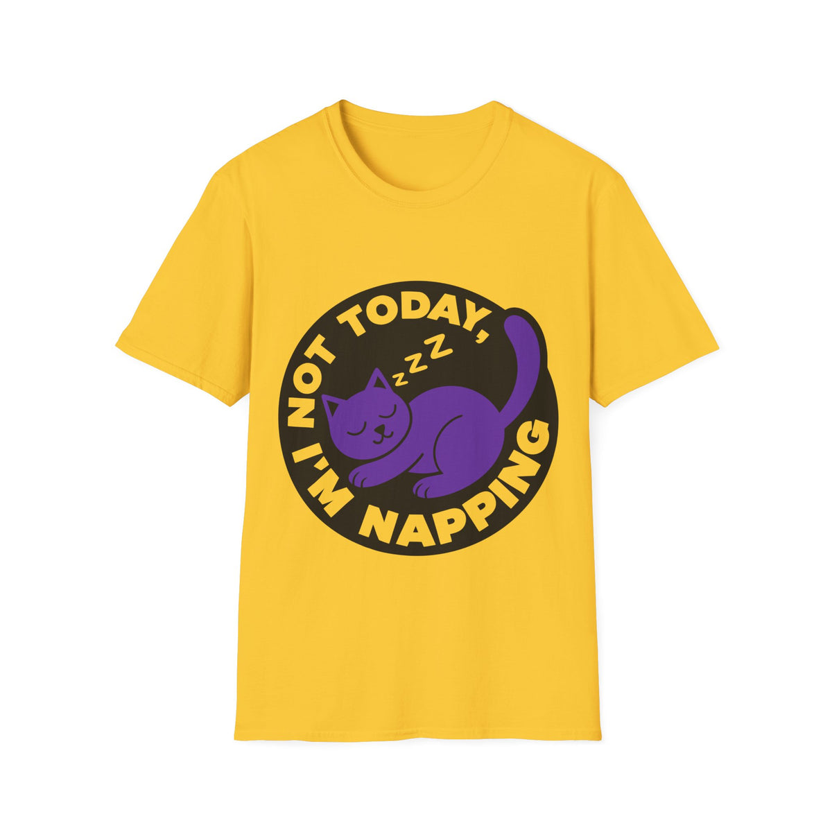 Not Today I'm Napping Purple Cat Tee - Funny Sleeping Kitten Badge Graphic T-Shirt - Trending Now - September 2026