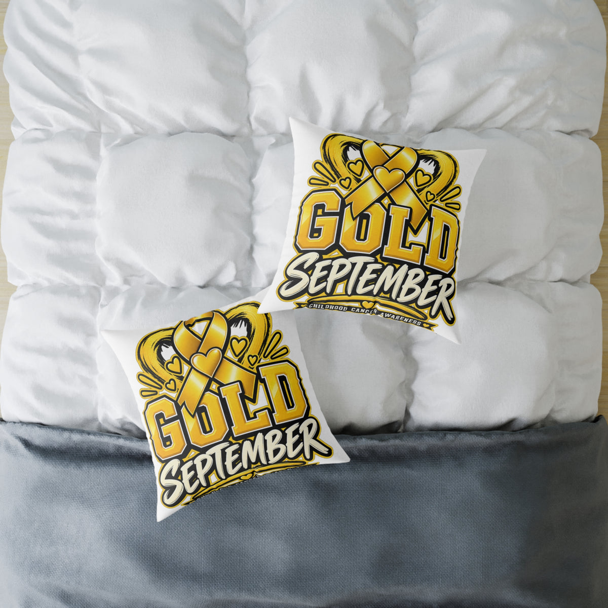 Gold September Pillow — Childhood Cancer Awareness Decorative Throw Pillow