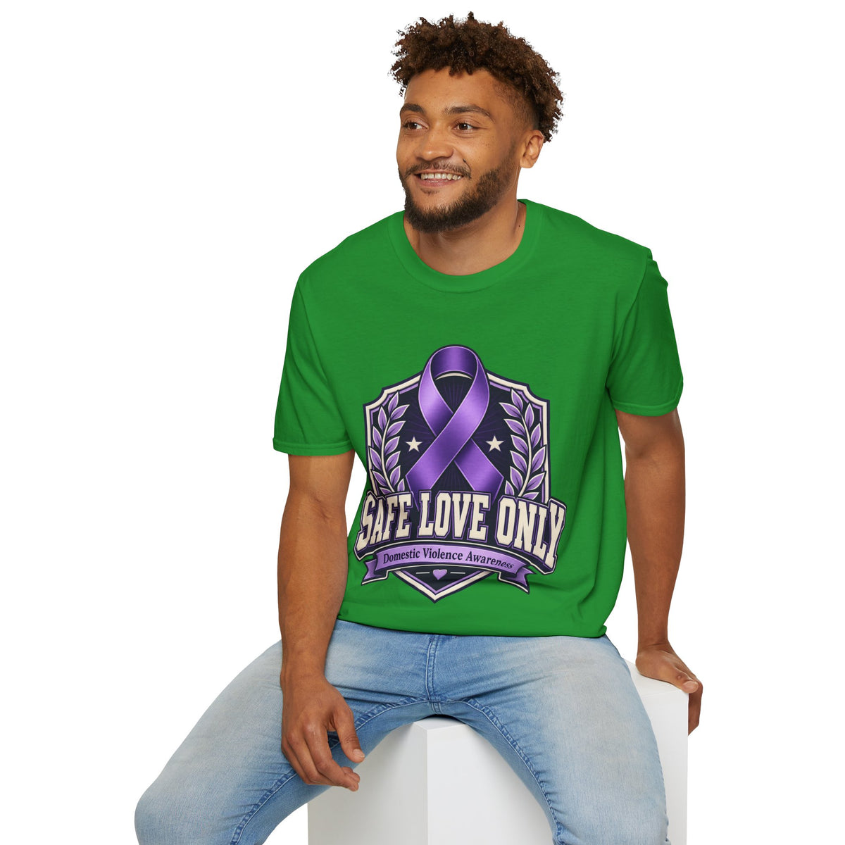 Domestic Violence Awareness T-Shirt — "Safe Love Only" Purple Ribbon Tee