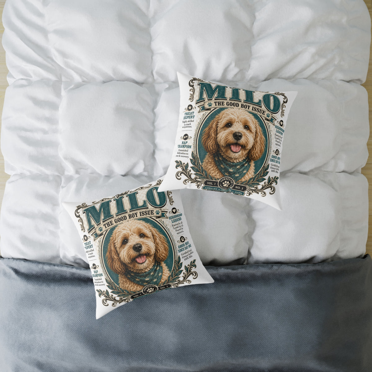 Personalized Dog Pillow - "Milo The Good Boy Issue" Decorative Pet Portrait Cushion  Milo Bailey Dog Dad Mom