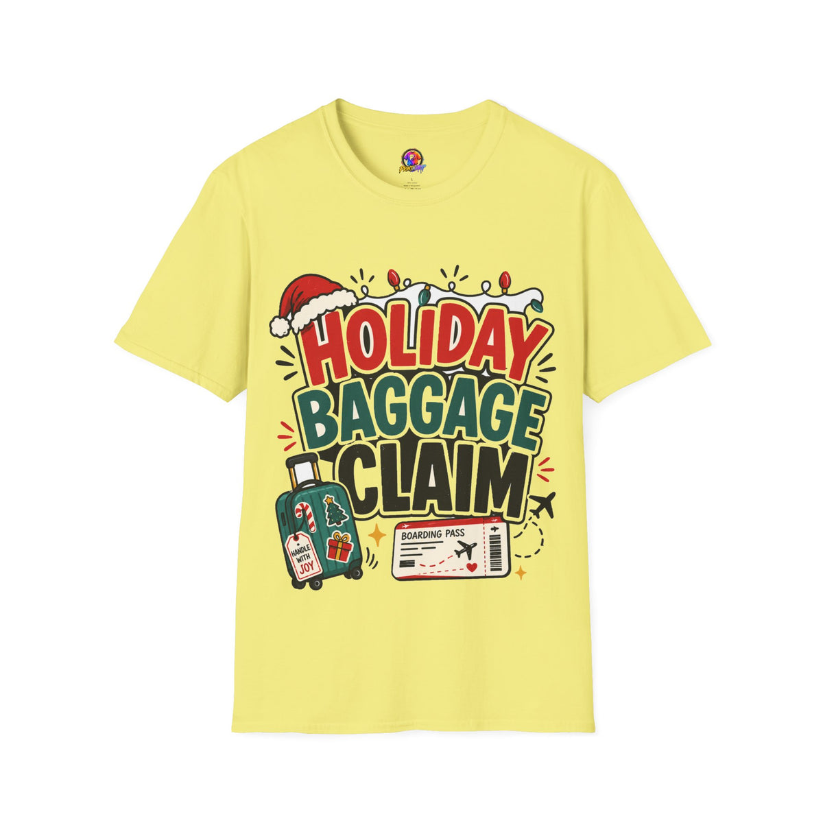 Holiday Baggage Claim T-Shirt — Funny Christmas Vacation Tee with Santa Hat & Lights