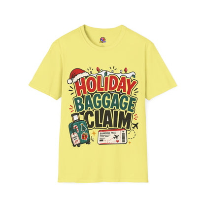 Holiday Baggage Claim T-Shirt — Funny Christmas Vacation Tee with Santa Hat & Lights