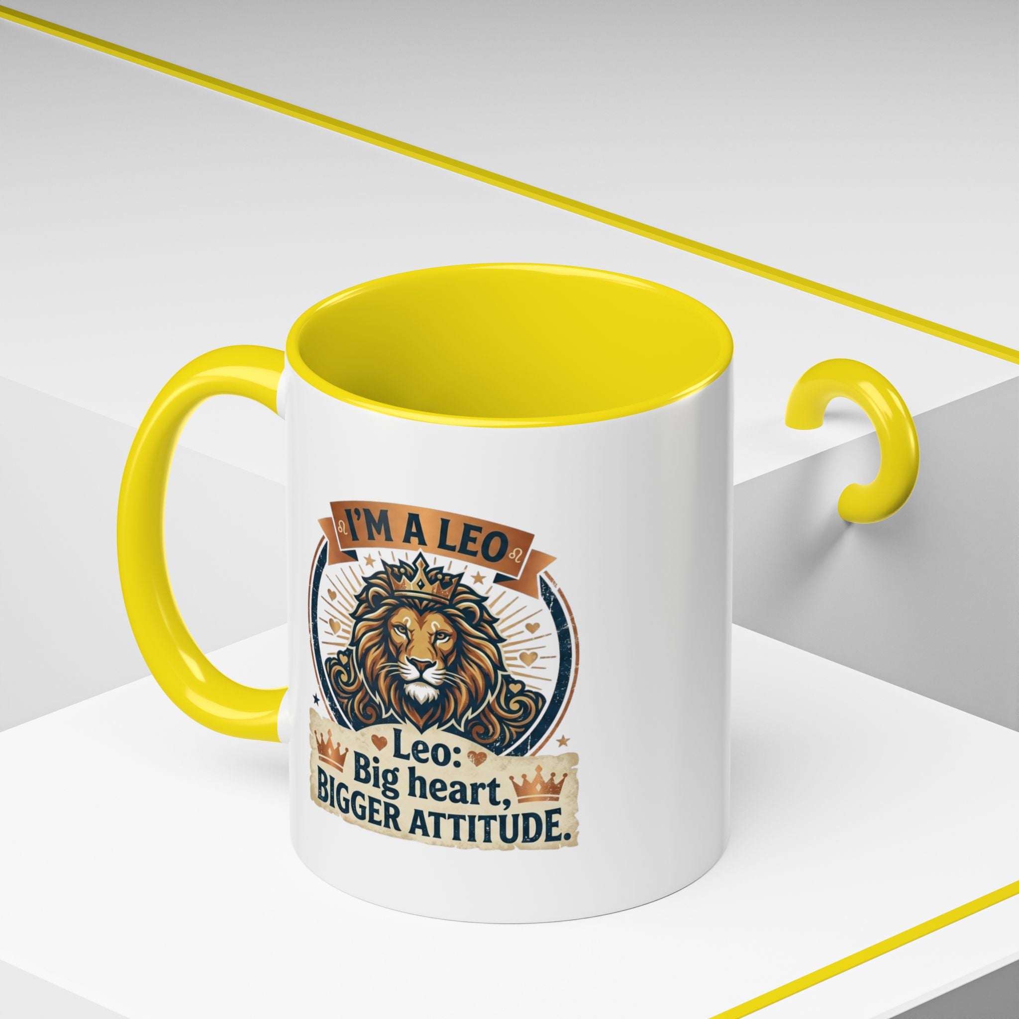 Leo Coffee Mug — "I'm a Leo: Big Heart, Bigger Attitude" Zodiac Accent Mug (11/15oz)