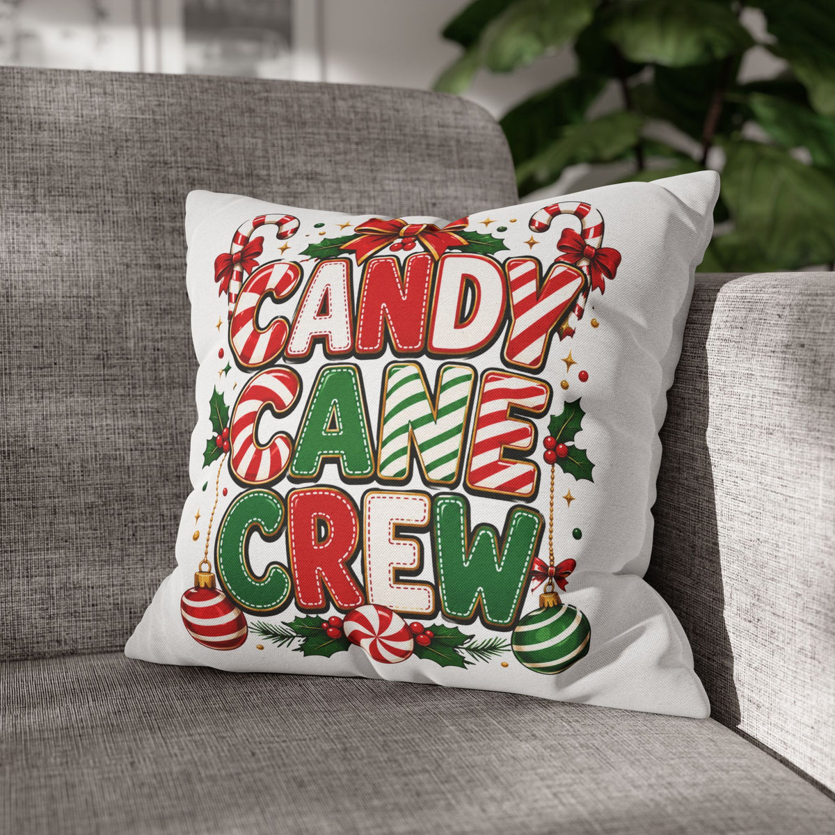 Christmas Candy Cane Crew Holiday Pillowcase — Festive Christmas Decorative Throw