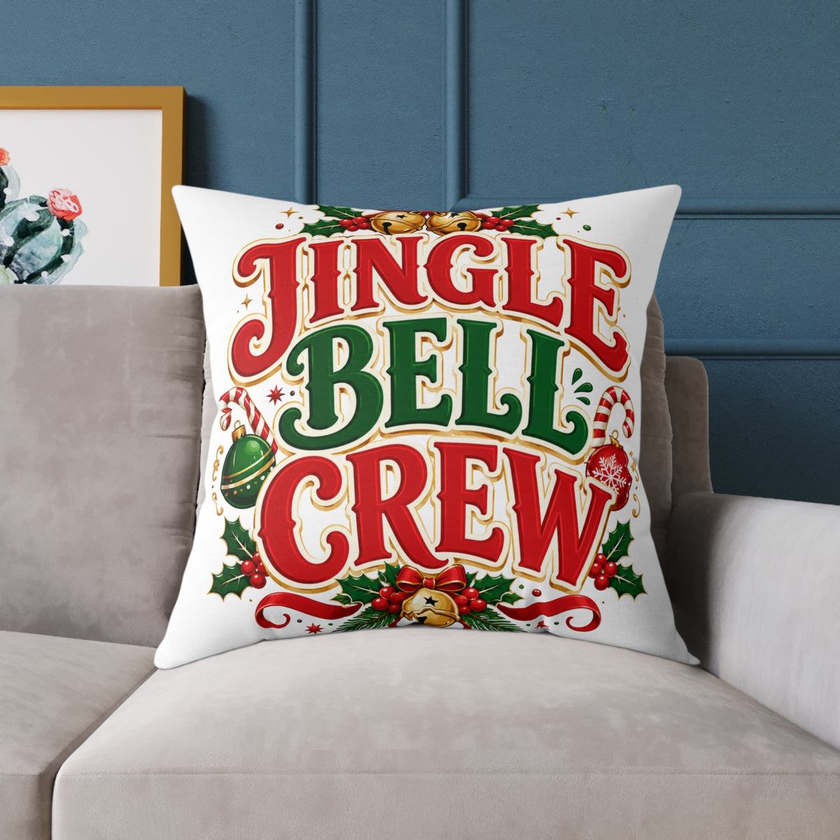 Christmas Jingle Bell Crew Holiday Pillow — Festive Christmas Decorative Throw Pillow