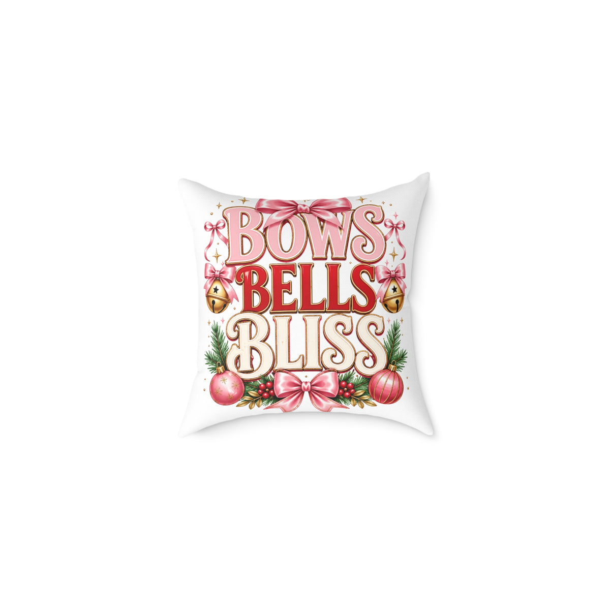 Christmas Bows Bells Bliss Square Poly Canvas Pillow