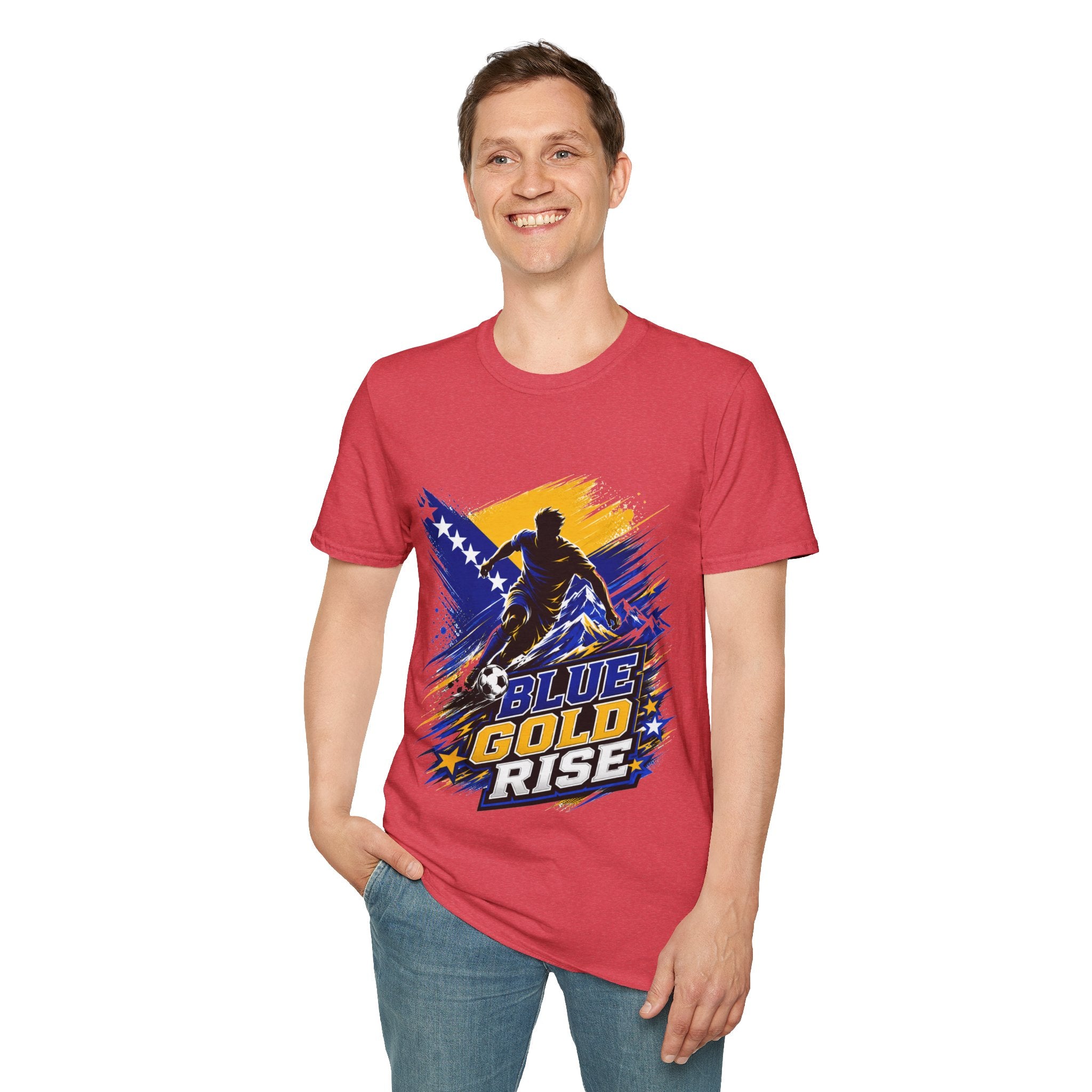 Bosnia Football T‑Shirt - "Blue Gold Rise" Soccer Graphic Tee