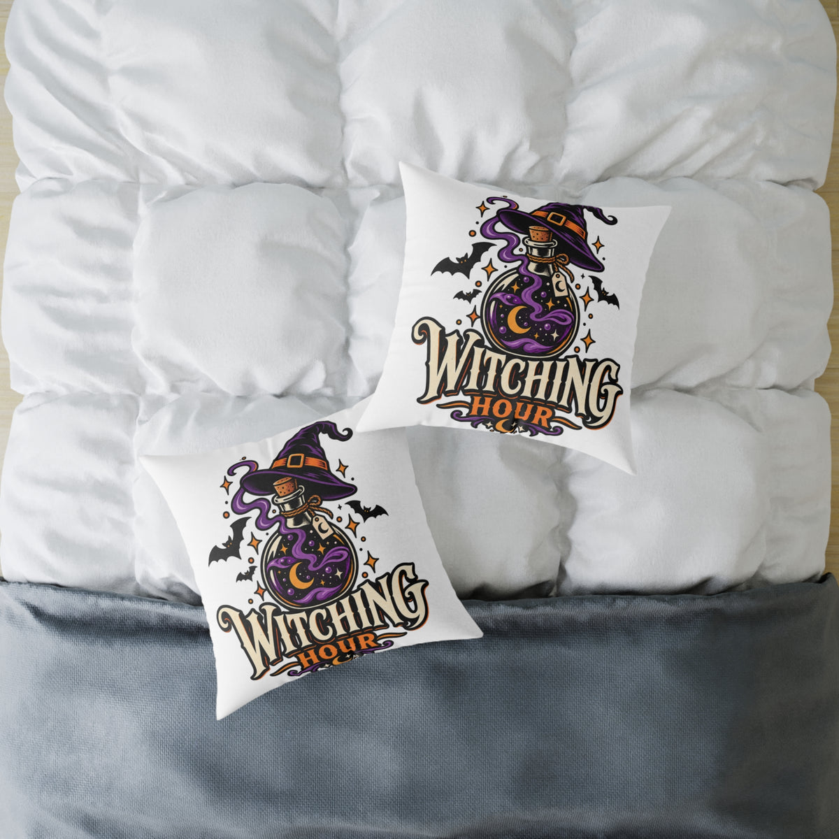 Witching Hour Halloween Decorative Pillow — Witch Hat & Potion Bottle Design