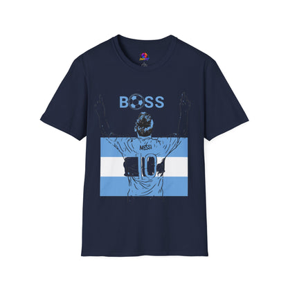 Soccer Boss T‑Shirt — 'BOSS' Striped Football Player Graphic Tee
