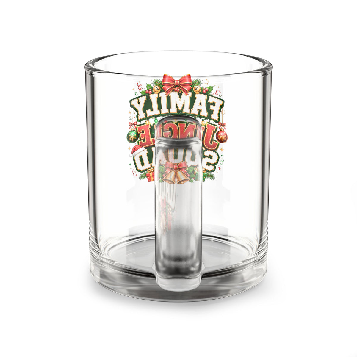 Christmas Glass Mug 10 oz Glass Mug — Family Jingle Squad Christmas Coffee Mug (10 oz)