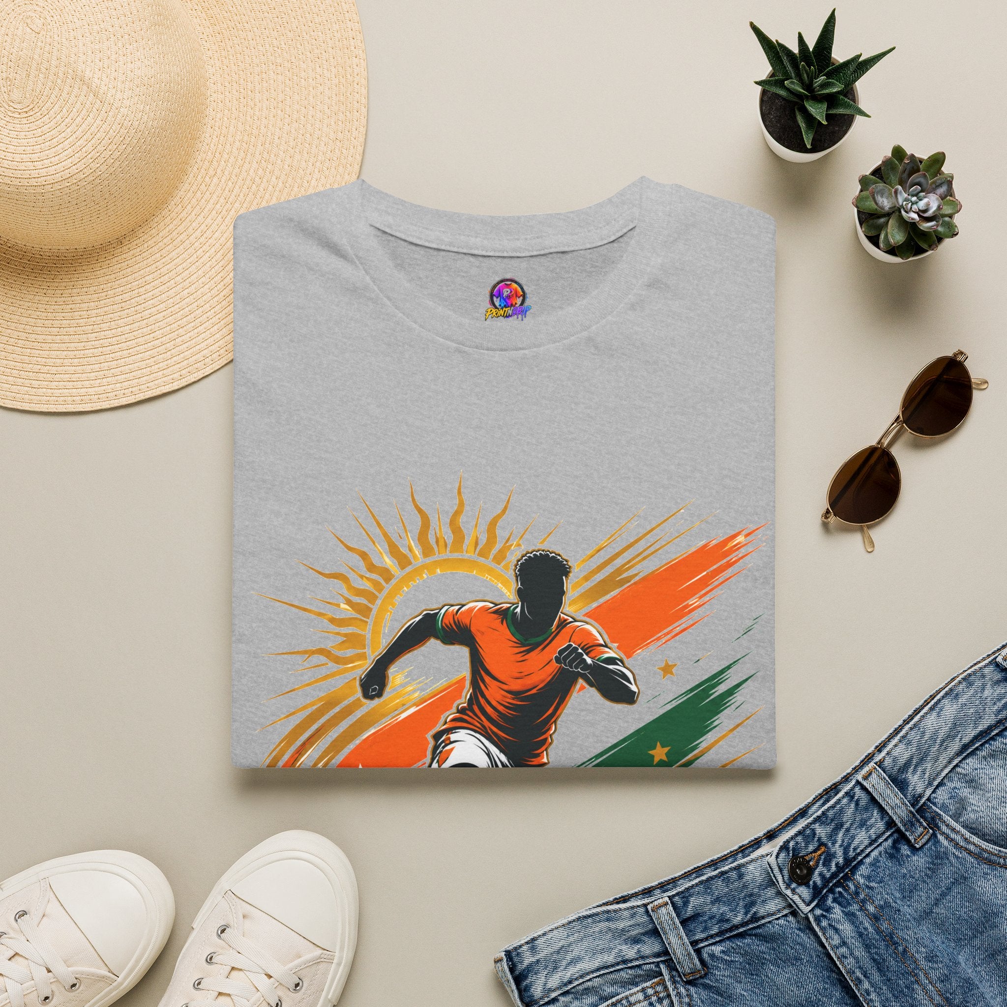 Côte d'Ivoire Orange Power Soccer T-Shirt — Dynamic Player Graphic Tee