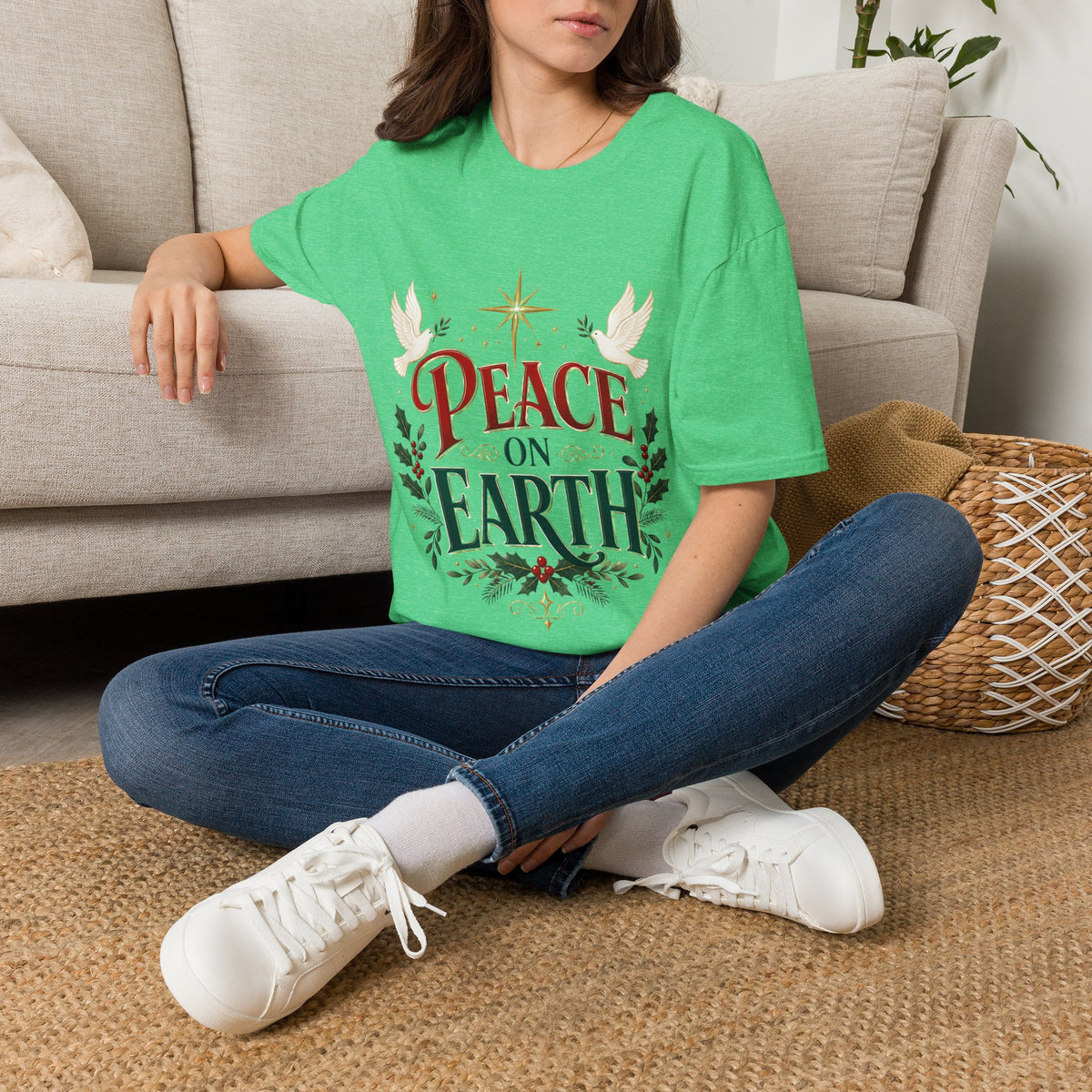 Peace on Earth T-Shirt — Holiday Dove & Star Christmas Tee