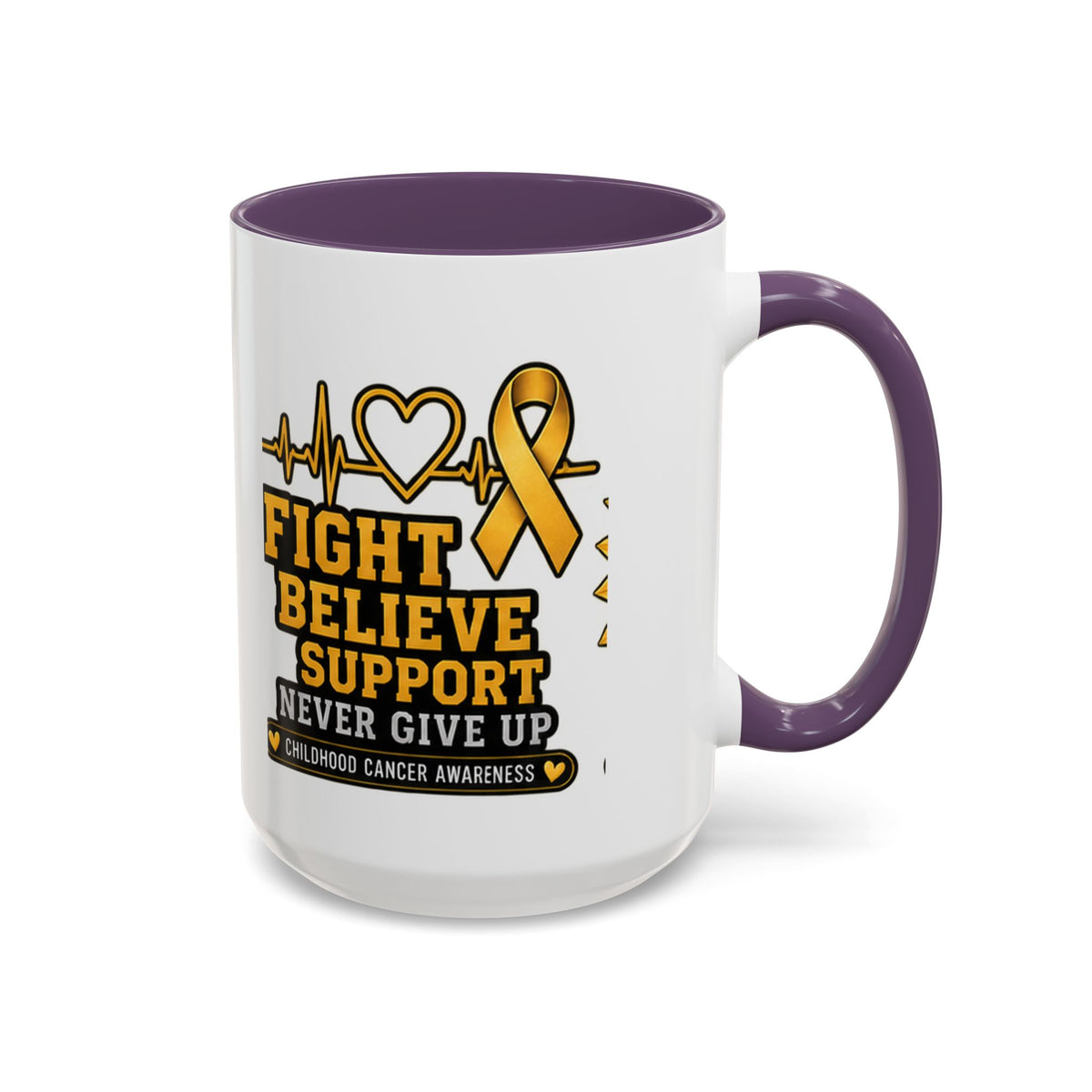Childhood Cancer Awareness Accent Coffee Mug — "Fight Believe Support" 11/15oz