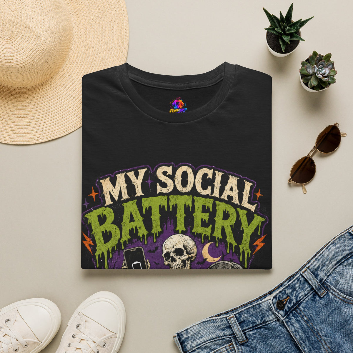 Halloween My Social Battery Unisex Softstyle T-Shirt