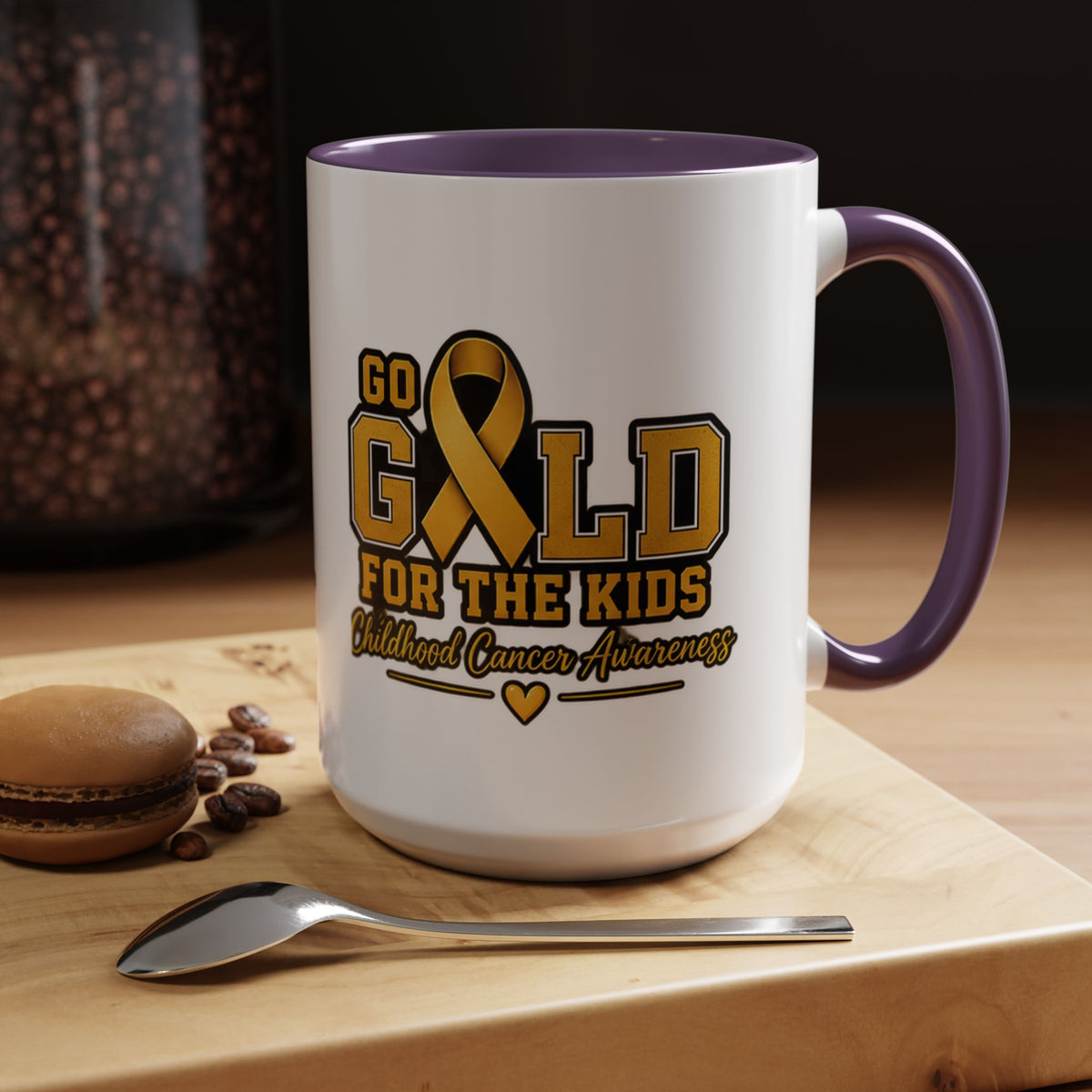 Gold For The Kids Coffee Mug — Childhood Cancer Awareness Accent Mug (11/15oz)