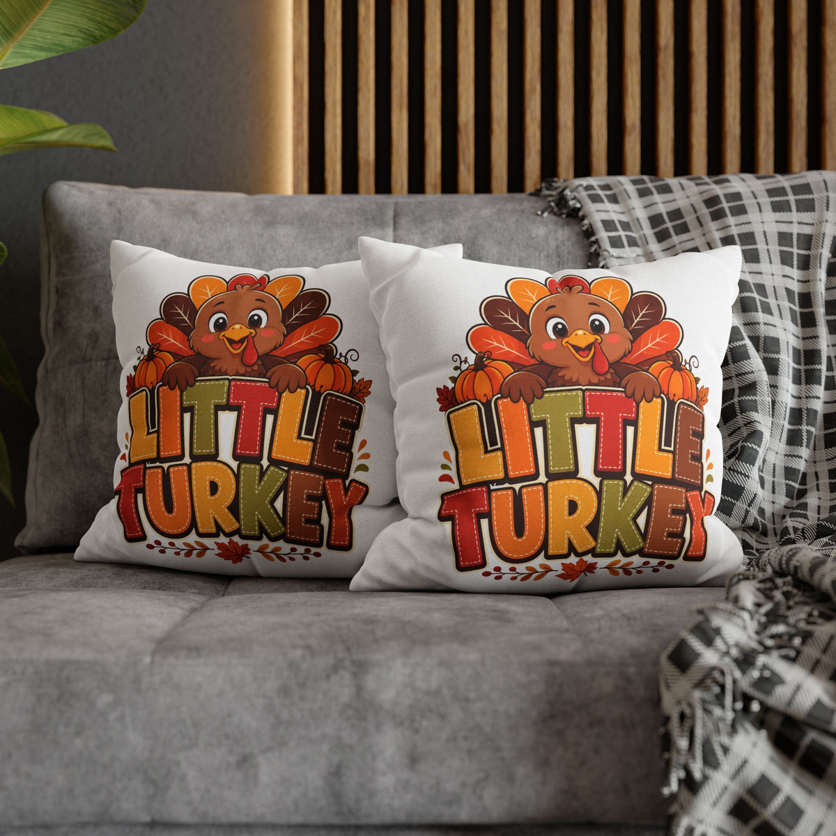 Thanksgiving Little Turkey Throw Pillowcase — Cute Thanksgiving Kids Pillow
