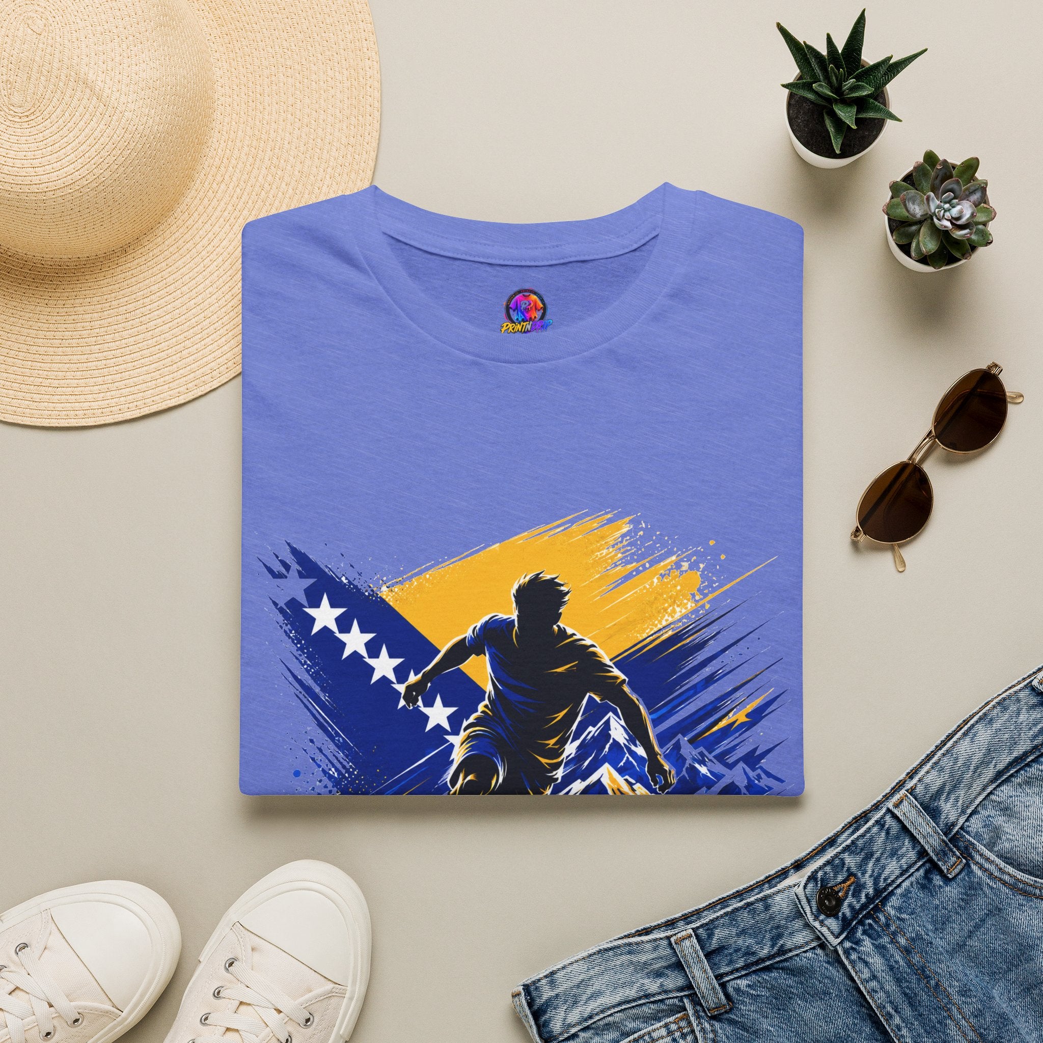 Bosnia Football T‑Shirt - "Blue Gold Rise" Soccer Graphic Tee