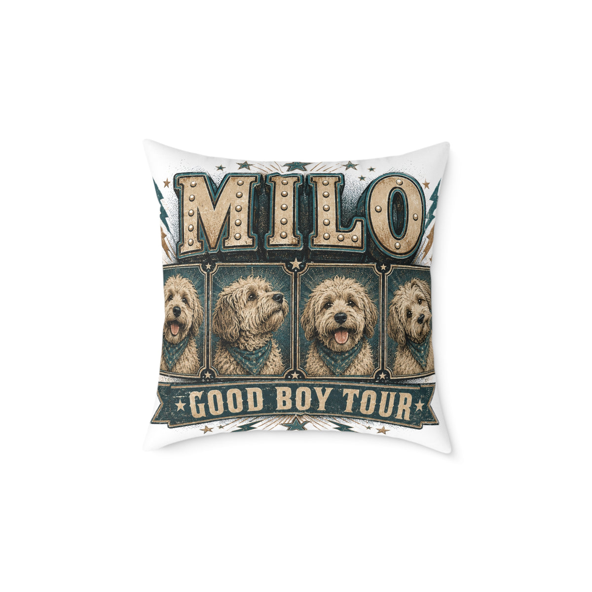 Milo "Good Boy Tour" Square Throw Pillow  Milo Bailey Dog Dad Mom