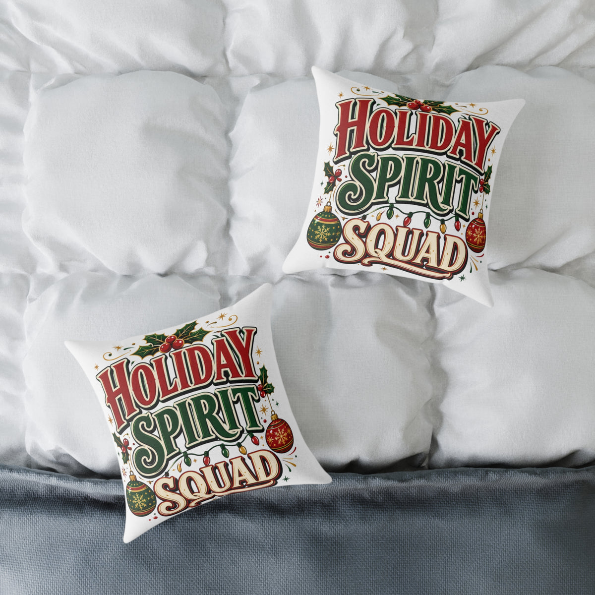 Christmas Holiday Spirit Squad Pillow – Festive Christmas Decorative Throw Cushion