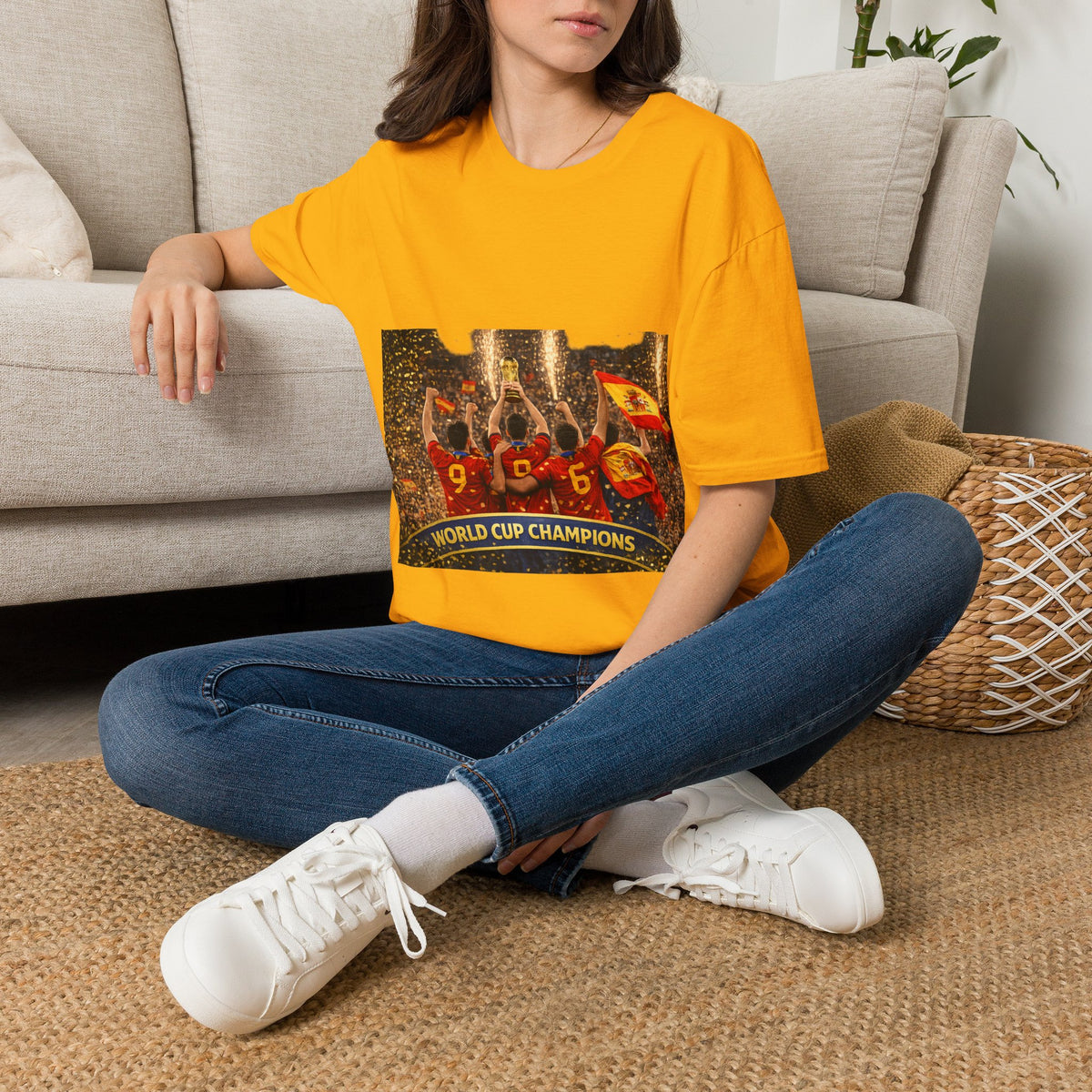 Spain World Cup Champions T‑Shirt — Soccer Trophy Celebration Tee